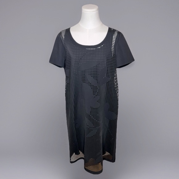 Women’s Lafayette 148 Black Dress With Floral Overlay, Size Medium - Picture 1 of 13